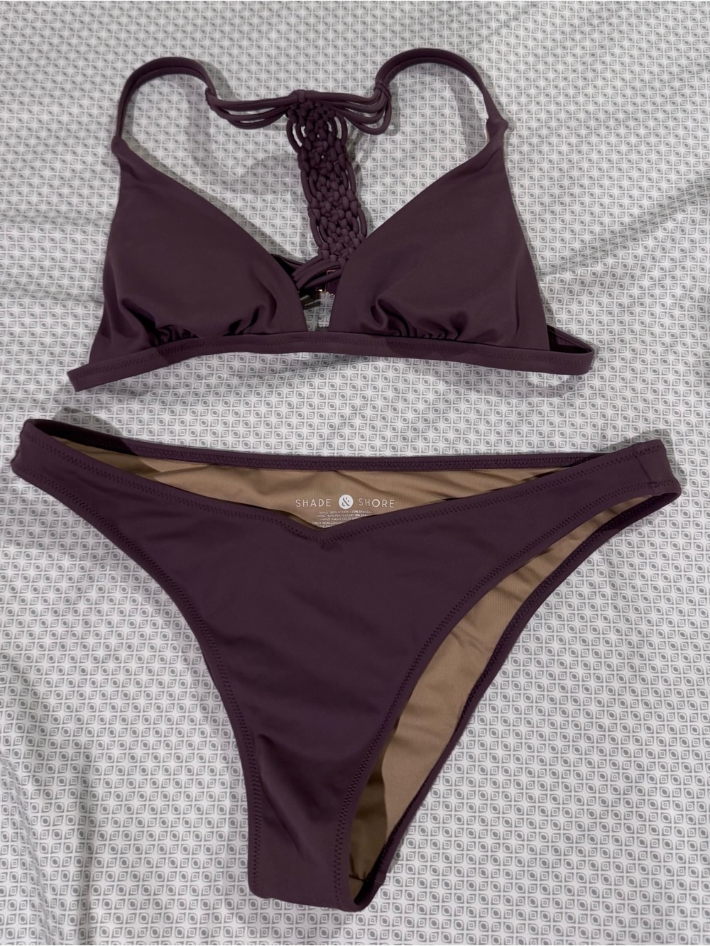 Shade & Shore Women's Deep Plum Macramé Back Bikini Set